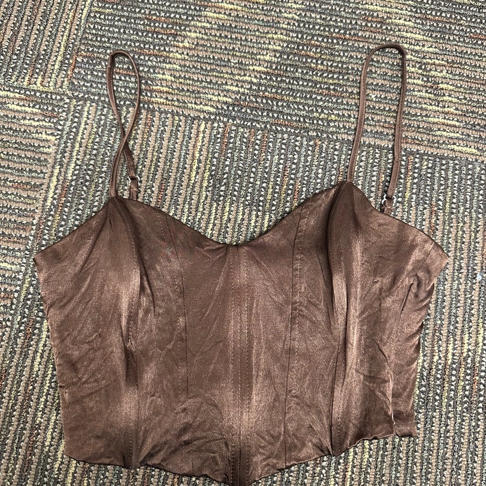 Brown Zara Cropped Corset Top